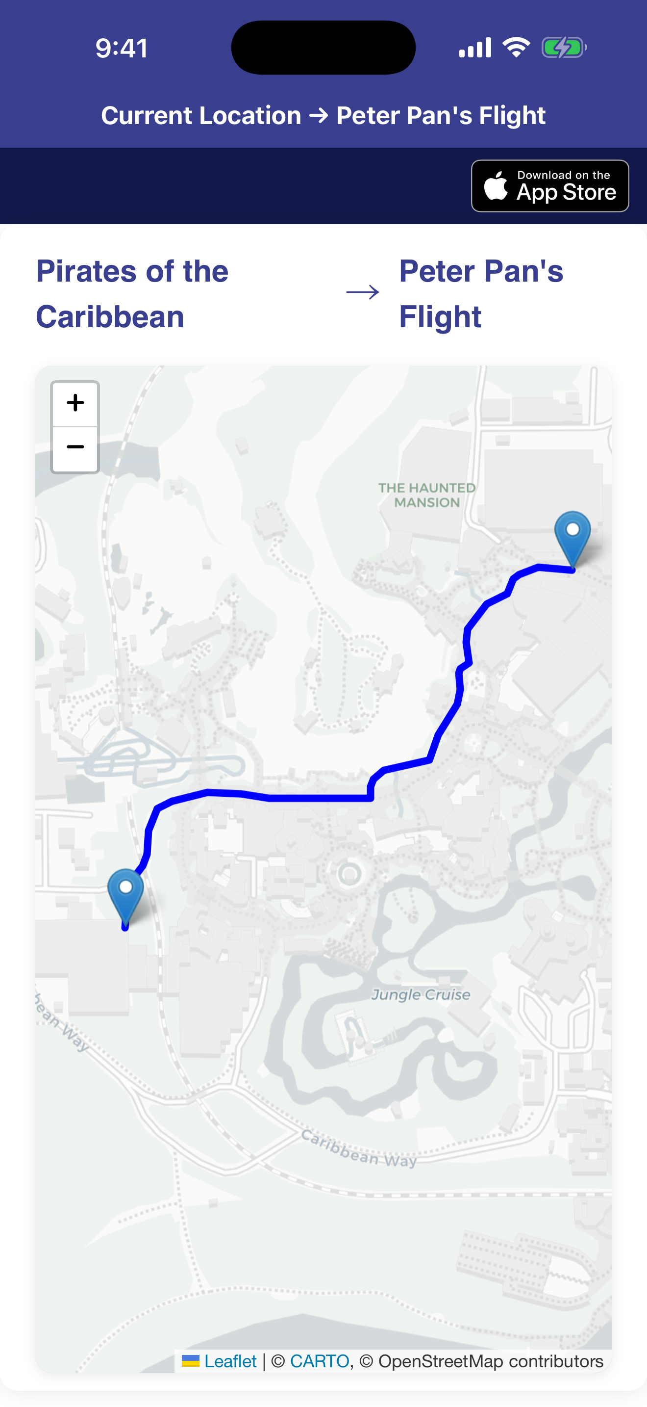 Smart routing shows the fastest path between your current attraction and your next booking, with on-the-way suggestions along the route.